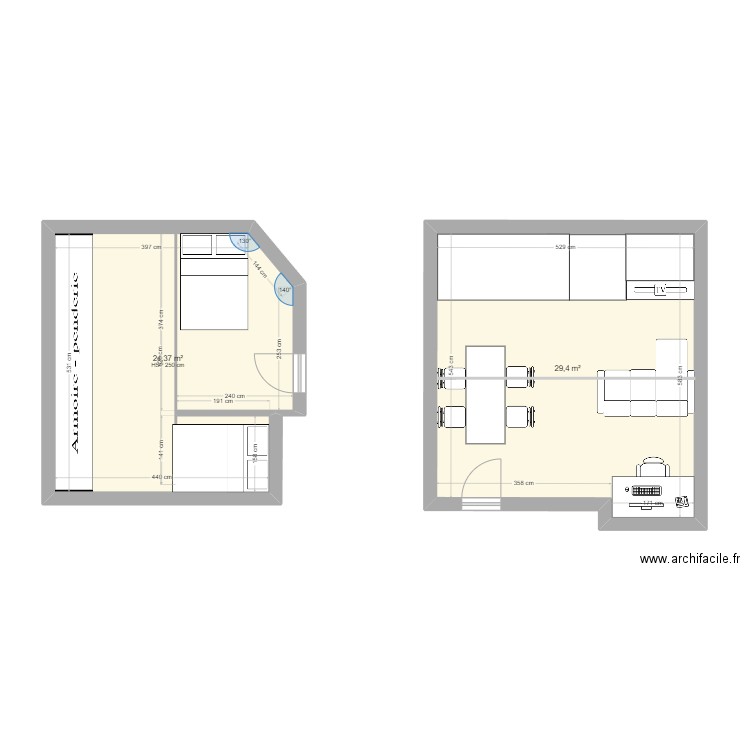 sous pantalon. Plan de 2 pièces et 54 m2