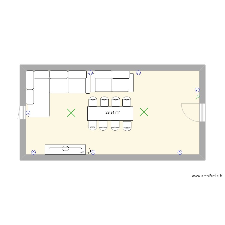 salon. Plan de 1 pièce et 28 m2