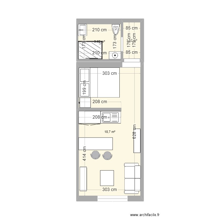 studio nice 2. Plan de 3 pièces et 24 m2