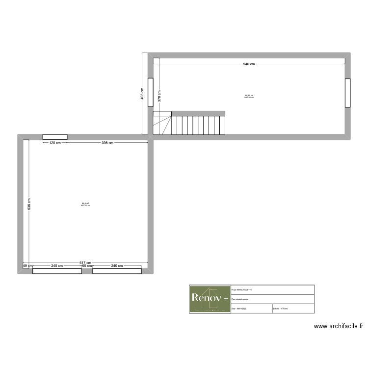 Plan existant garage Herouvillette. Plan de 2 pièces et 75 m2