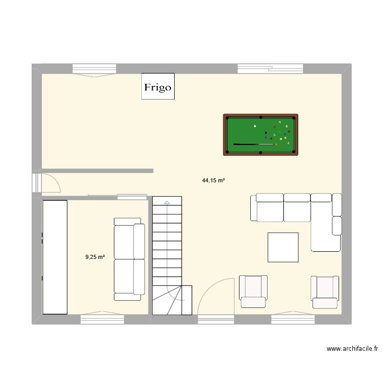 Nesles. Plan de 2 pièces et 53 m2