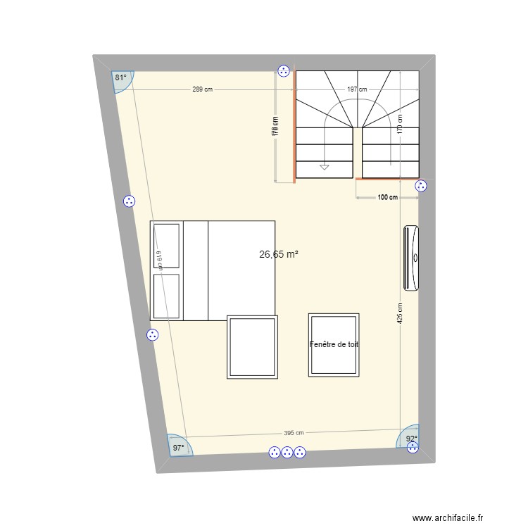 denans 2nd. Plan de 1 pièce et 27 m2