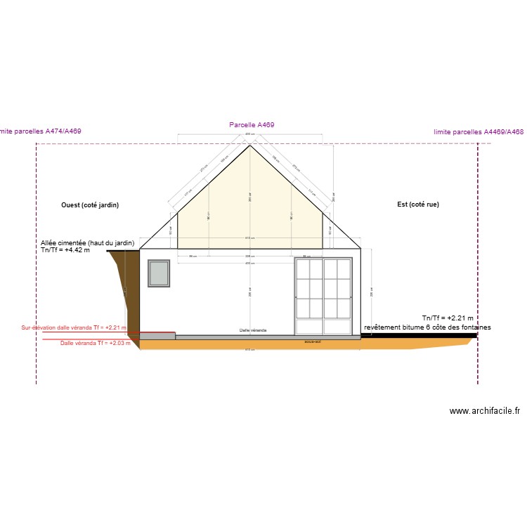 PC3_plans en coupe_pignon sud_véranda (après projet). Plan de 0 pièce et 0 m2