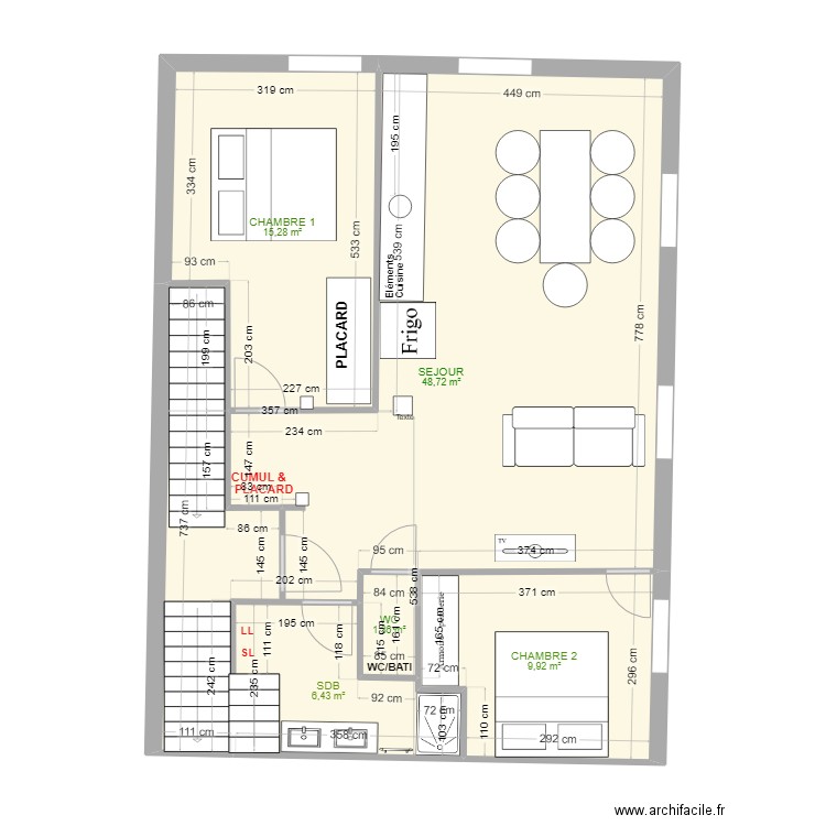 Appartement R+1 V.1. Plan de 5 pièces et 82 m2