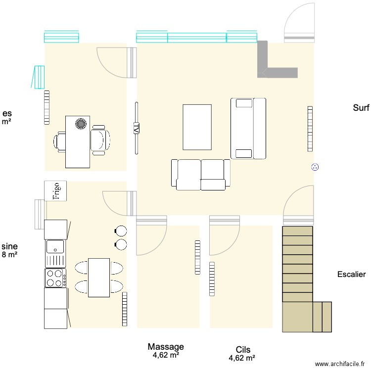 Mon commerce Melou. Plan de 5 pièces et 47 m2