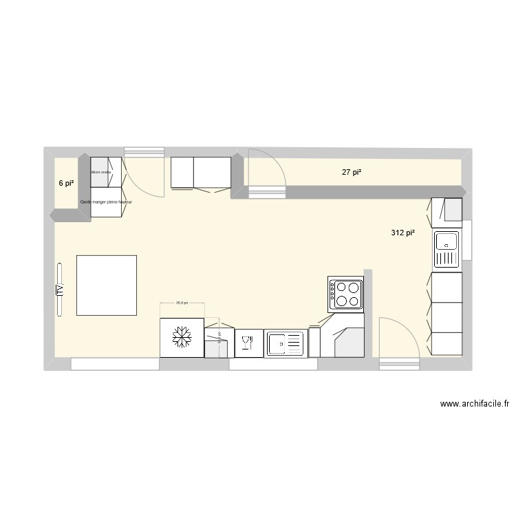 Test cuisine 2. Plan de 3 pièces et 32 m2