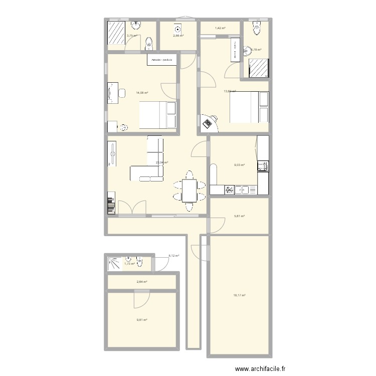 pplan M.Alin. Plan de 14 pièces et 119 m2