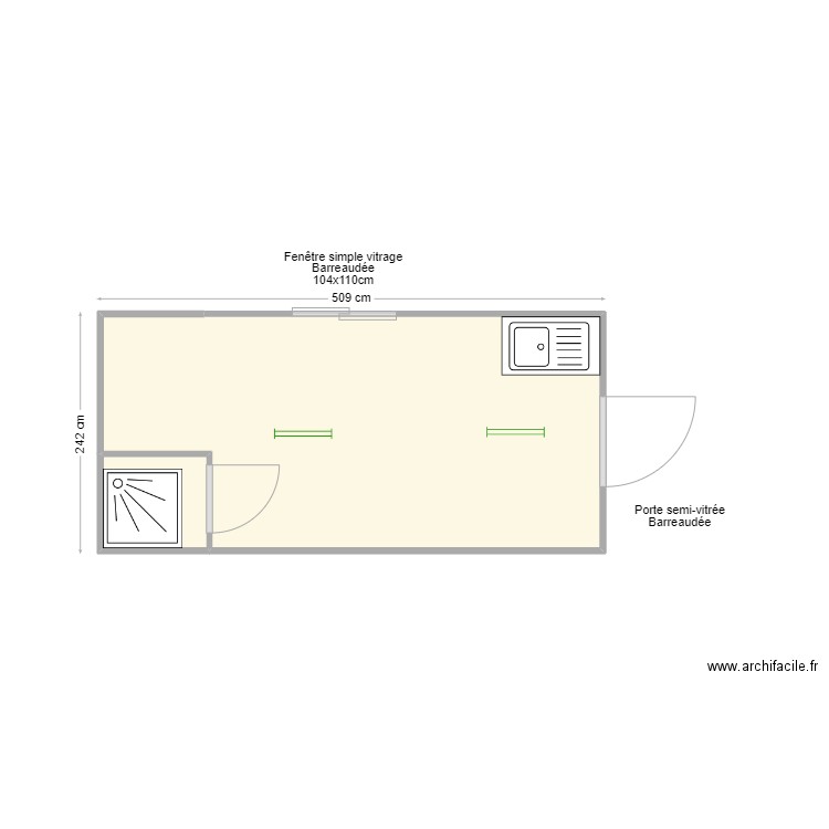 Projet Eurobox 5m. Plan de 2 pièces et 11 m2