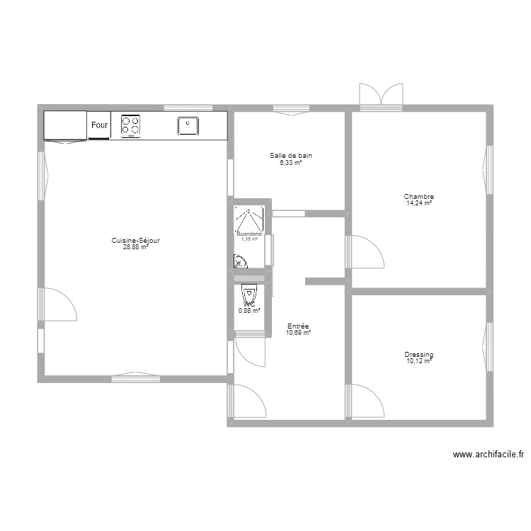 Aléo. Plan de 7 pièces et 44 m2