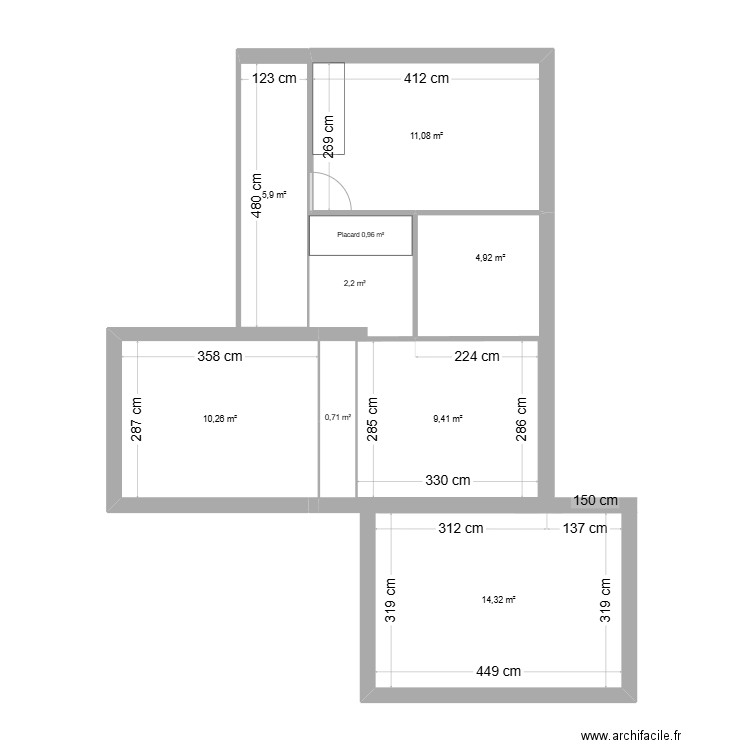 Davayat V2. Plan de 5 pièces et 51 m2