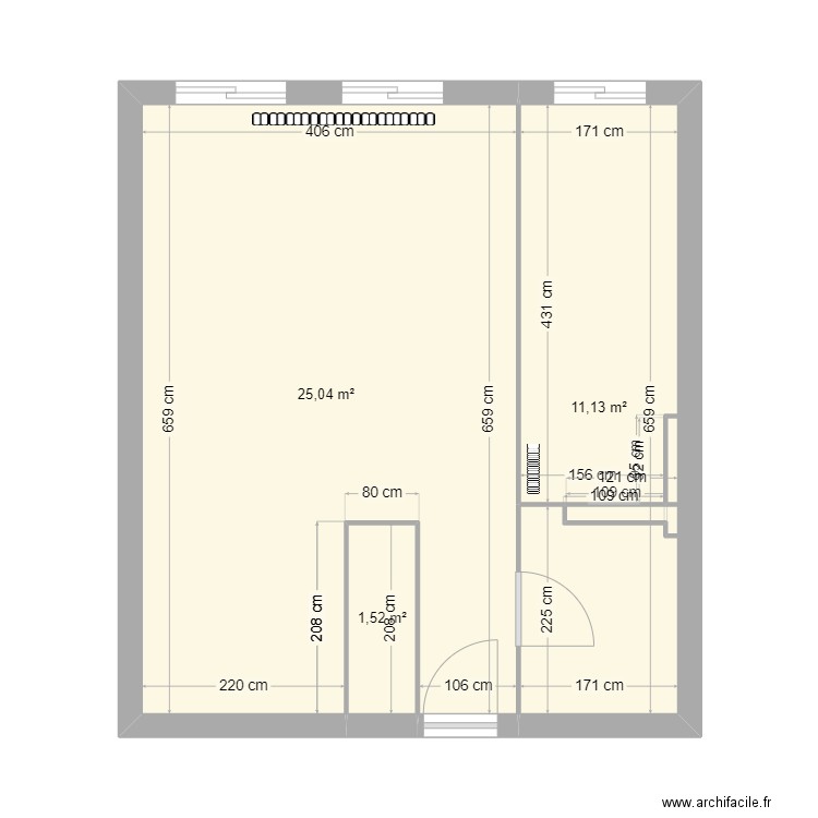 romain. Plan de 3 pièces et 38 m2