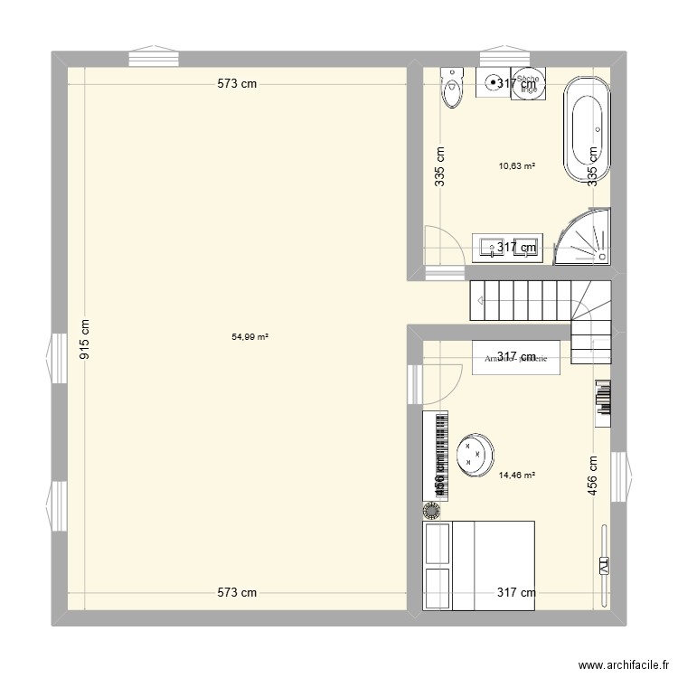 kat. Plan de 3 pièces et 80 m2