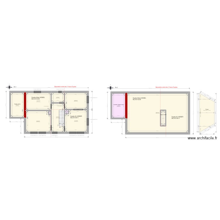 ML24010239 WEIBEL et ML24010814 KIEBER. Plan de 12 pièces et 164 m2