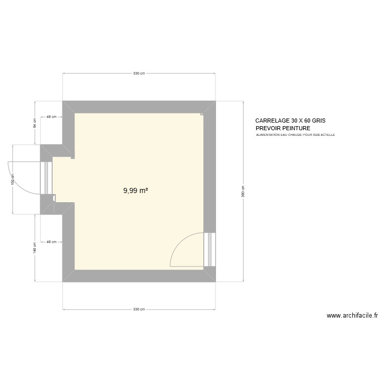 Denis FLEJO SDB état initial. Plan de 1 pièce et 10 m2