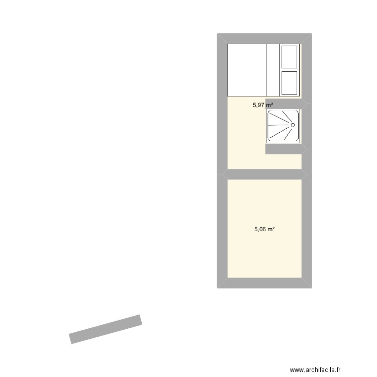 Container. Plan de 2 pièces et 11 m2