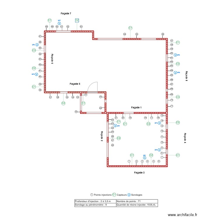 metier. Plan de 3 pièces et 76 m2