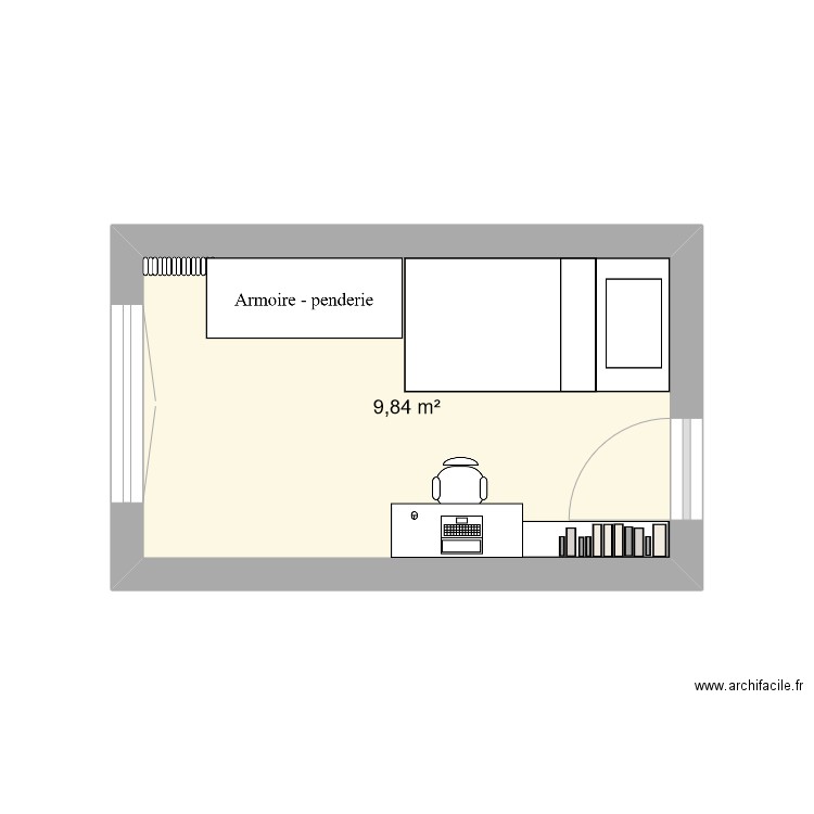 chambre actuelle. Plan de 1 pièce et 10 m2