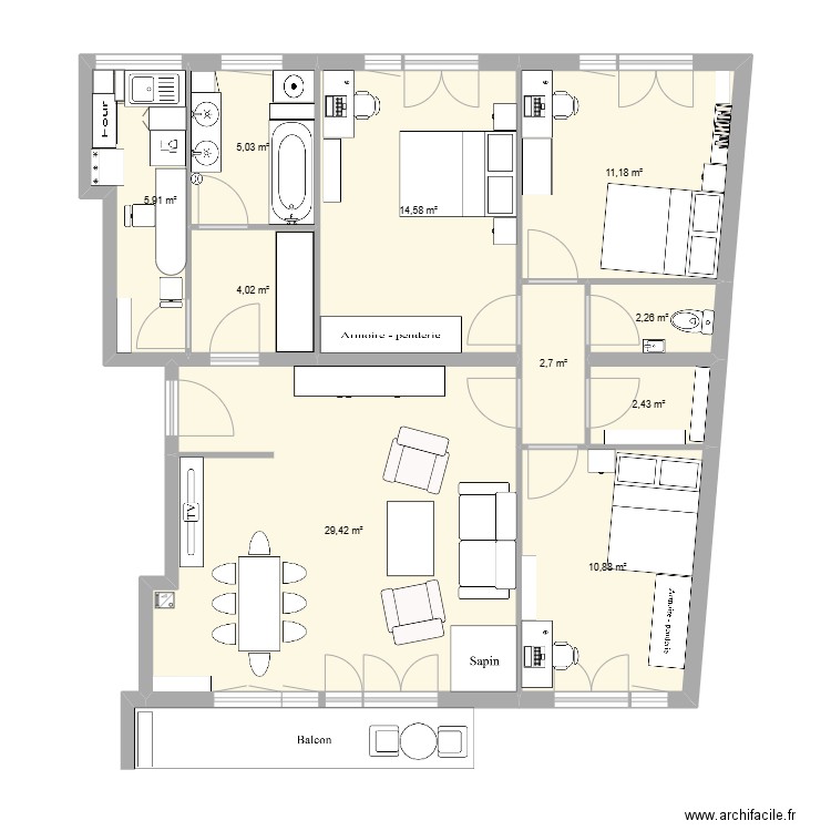 Appartement manou. Plan de 10 pièces et 88 m2