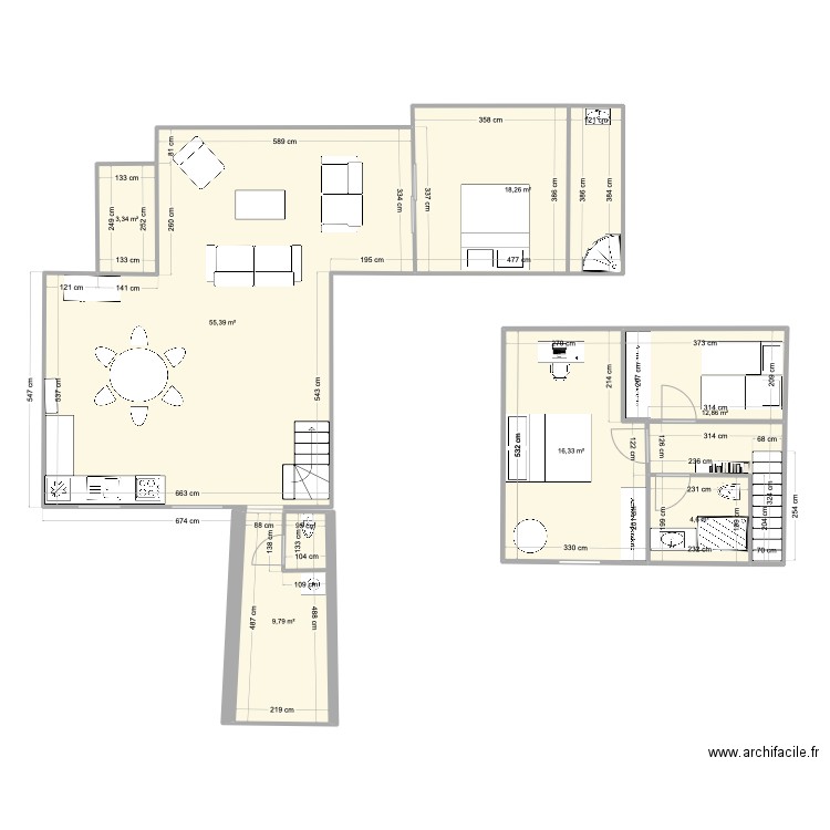 Saint Briac extension grande salle à manger 2. Plan de 7 pièces et 121 m2