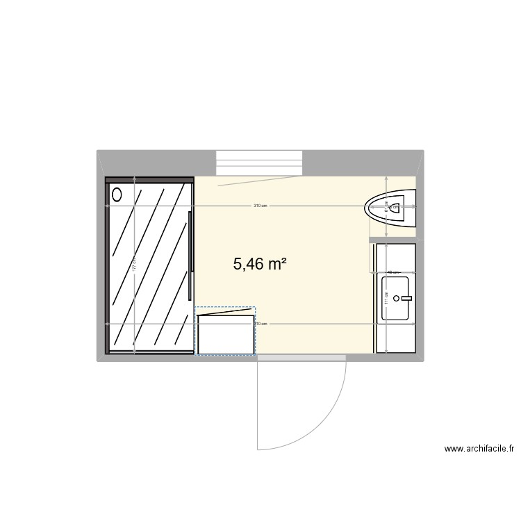 SDB Michèle. Plan de 1 pièce et 5 m2