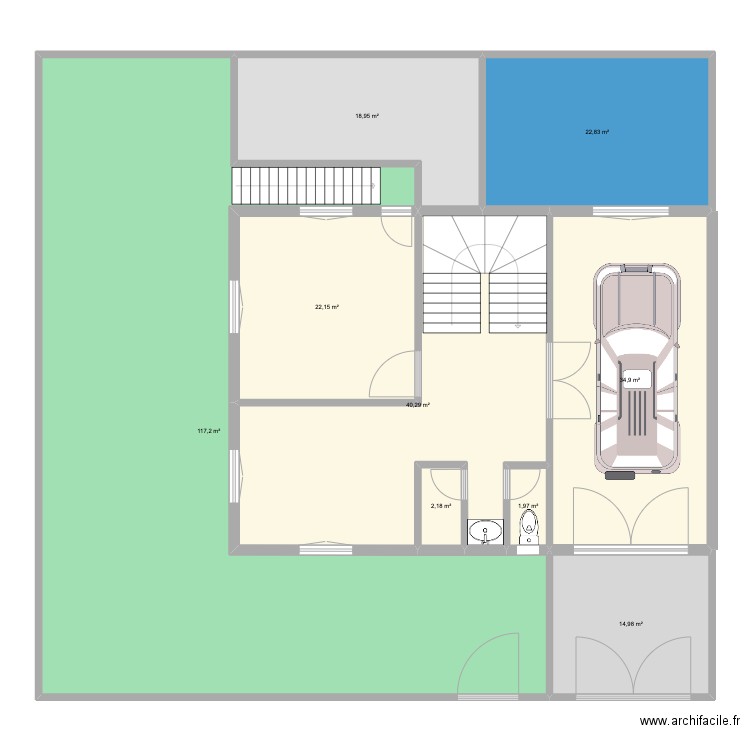 S/sol. Plan de 9 pièces et 275 m2