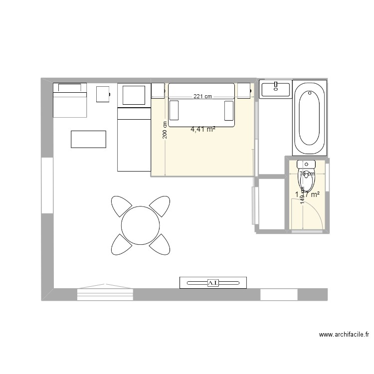 studio corse 2. Plan de 2 pièces et 6 m2