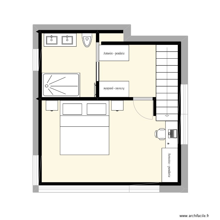 R+1. Plan de 3 pièces et 26 m2