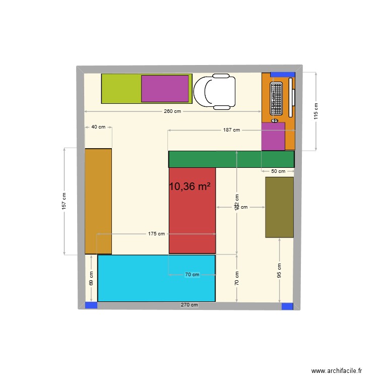 Mssalah 004. Plan de 1 pièce et 10 m2