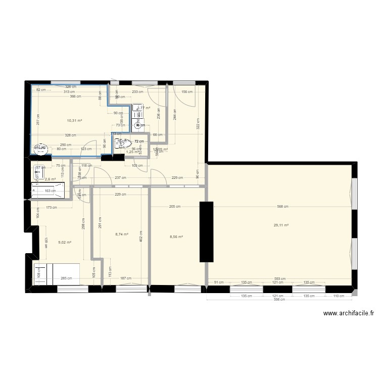 plan 2dbg V1609 00H49. Plan de 9 pièces et 84 m2