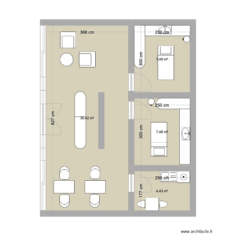 Institut de rêve . Plan de 4 pièces et 50 m2