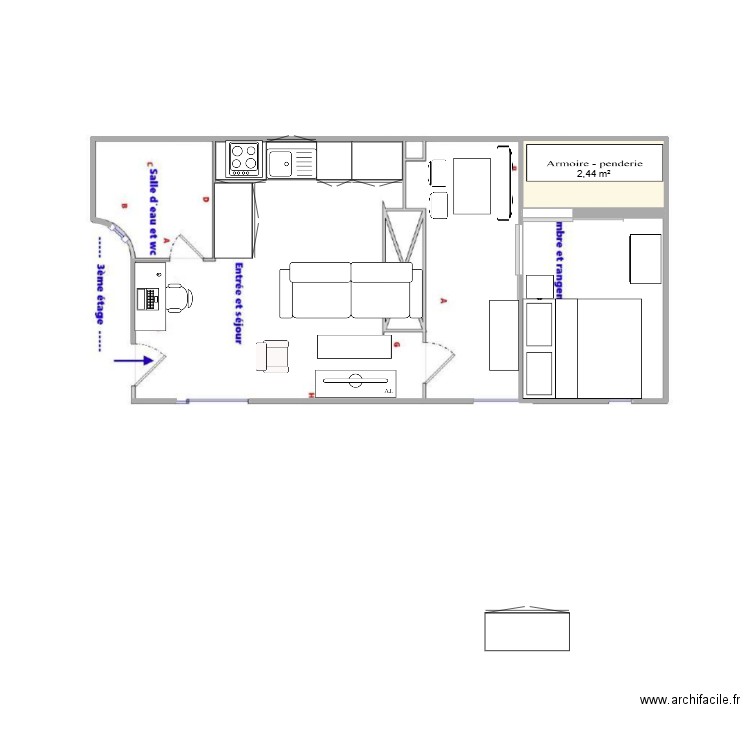 53 Lancry V1. Plan de 1 pièce et 2 m2