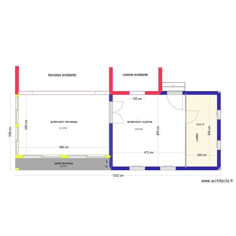 PV 2. Plan de 1 pièce et 10 m2