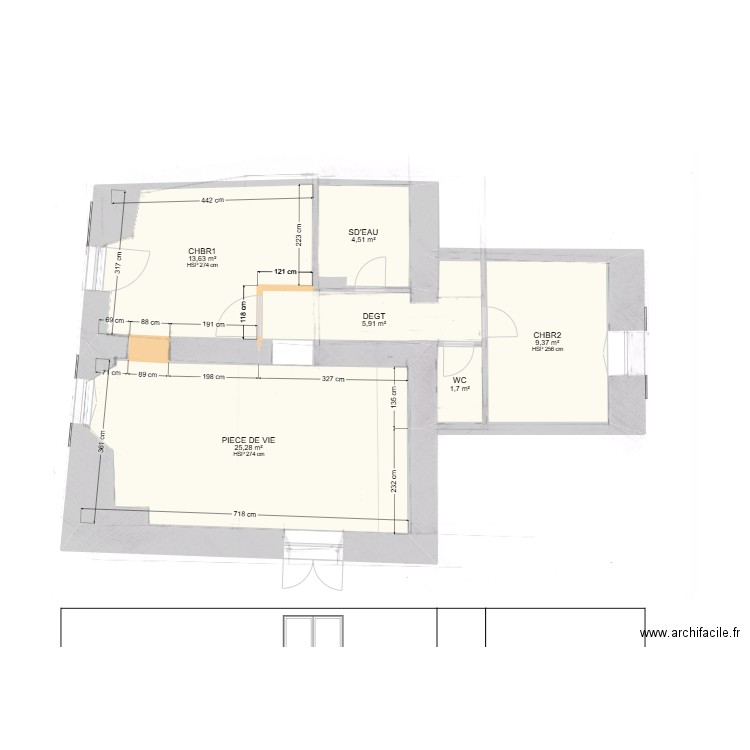 LA POSTE LGT 1er ETAGE-LAGNES. Plan de 6 pièces et 60 m2