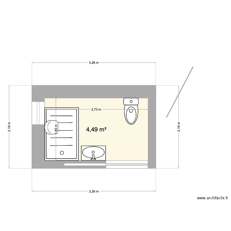 SDB3. Plan de 1 pièce et 4 m2