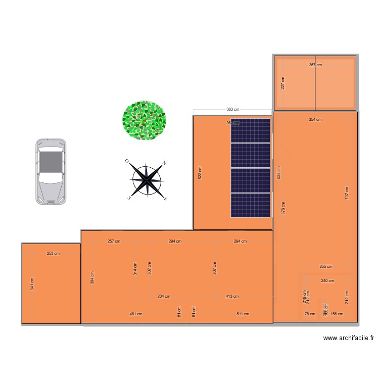 implantation panneaux solaire. Plan de 8 pièces et 102 m2