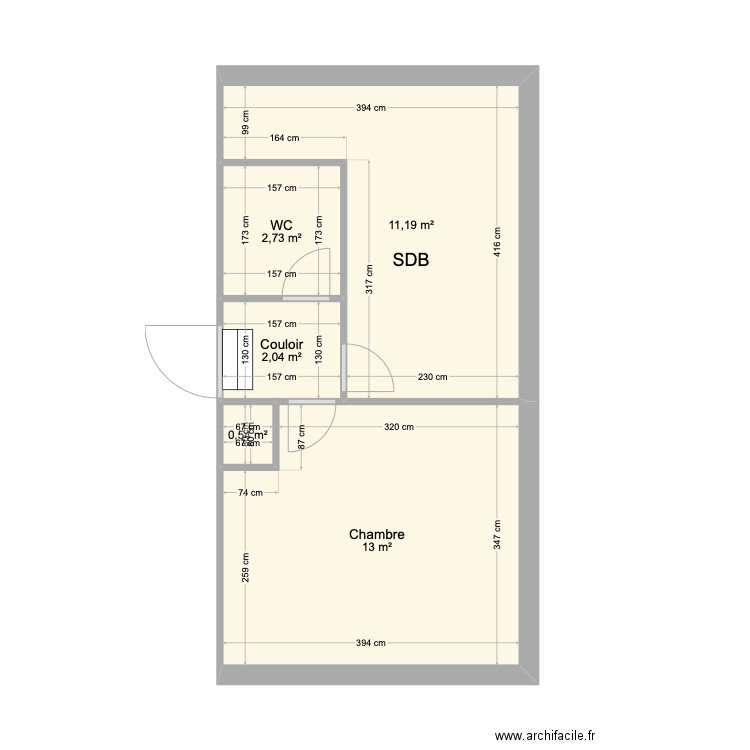 SIGAUD  1ER étage sub chambre. Plan de 5 pièces et 30 m2