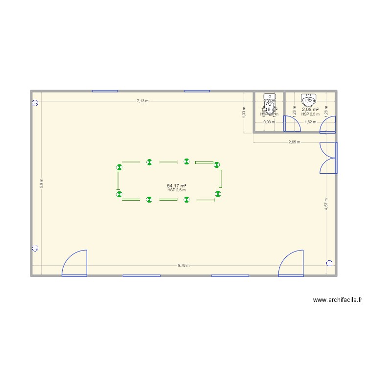 Salle Bouquehault. Plan de 3 pièces et 57 m2