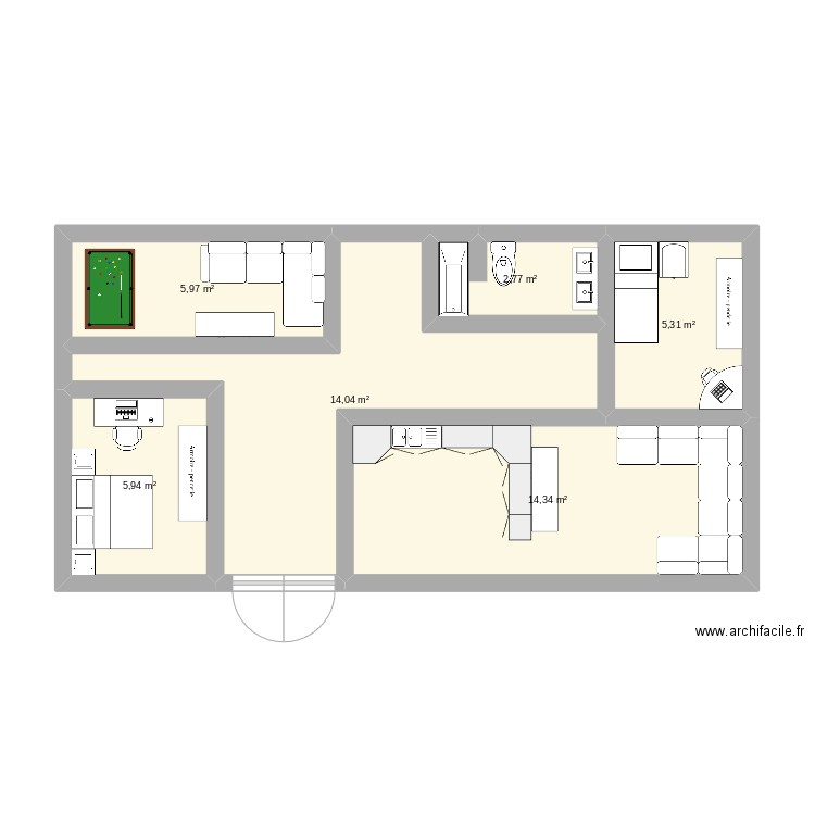 maison 2. Plan de 6 pièces et 48 m2