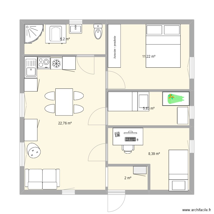 cabane . Plan de 6 pièces et 55 m2