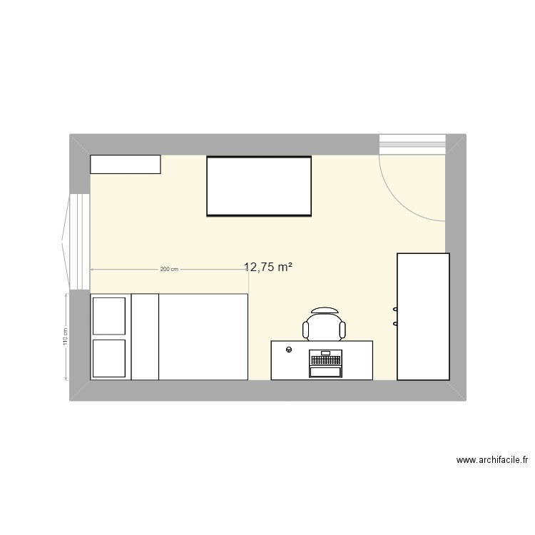 Chambre Sarah. Plan de 1 pièce et 13 m2