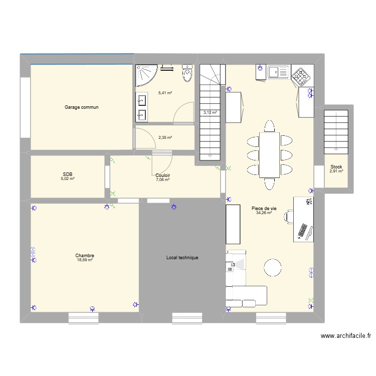 Cave travaux cotes. Plan de 10 pièces et 106 m2