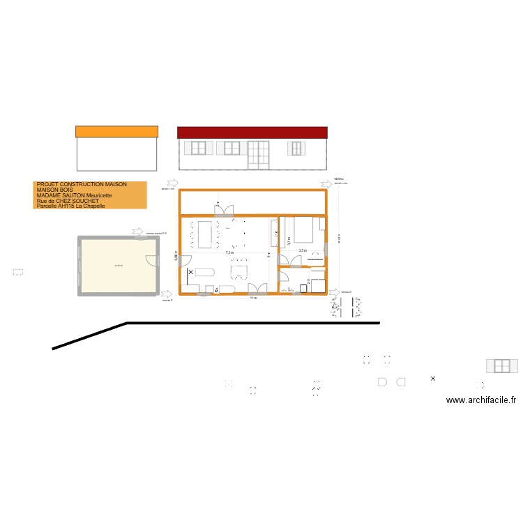 maiszon bois La Chapelle. Plan de 1 pièce et 23 m2