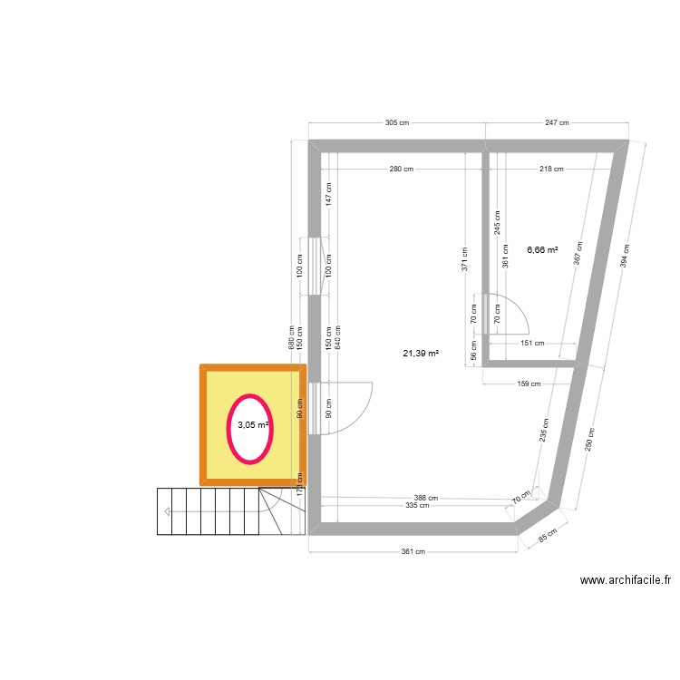 Thuillat 26 Studio 1er Existant V1. Plan de 3 pièces et 31 m2