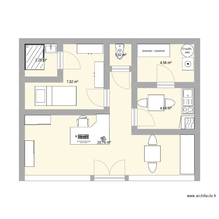 baiyun. Plan de 6 pièces et 41 m2