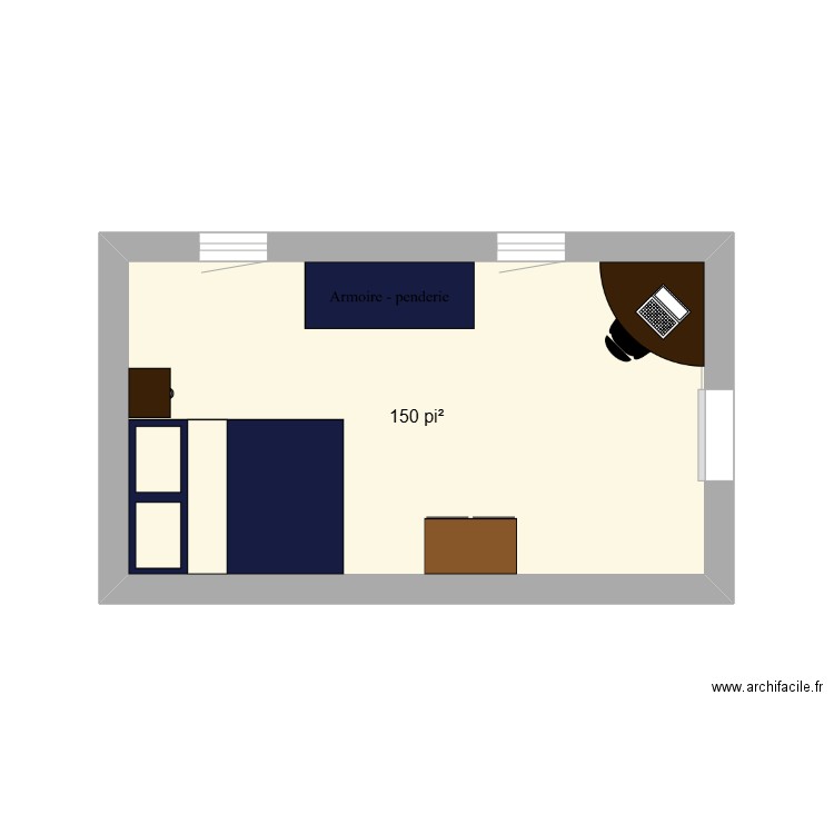 evaluation chambre. Plan de 1 pièce et 14 m2