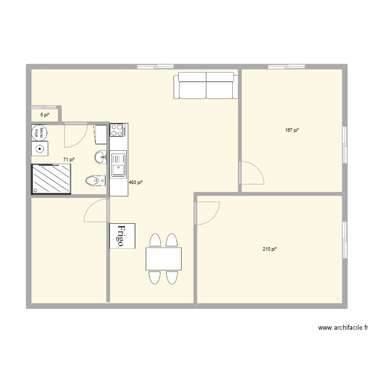 sous sol ind. Plan de 5 pièces et 88 m2