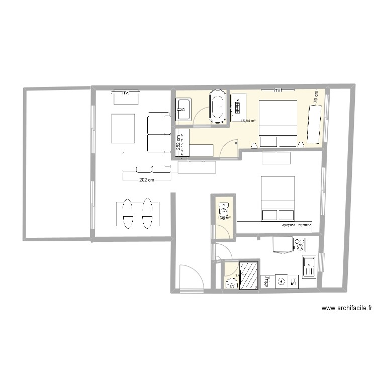 apt Daniele. Plan de 3 pièces et 19 m2