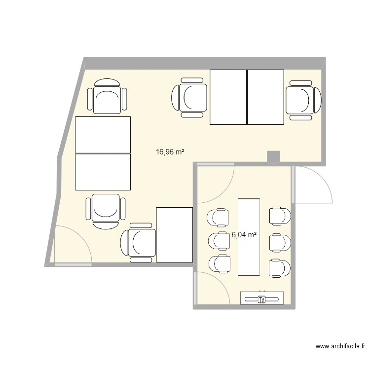 Bureau Boulogne version A. Plan de 2 pièces et 23 m2