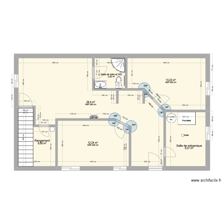 sous sol aménagé V3. Plan de 7 pièces et 73 m2