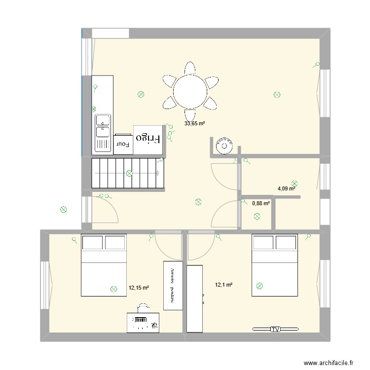 NIVEAU 1 LAMPE INTERRUPTEURS. Plan de 5 pièces et 63 m2